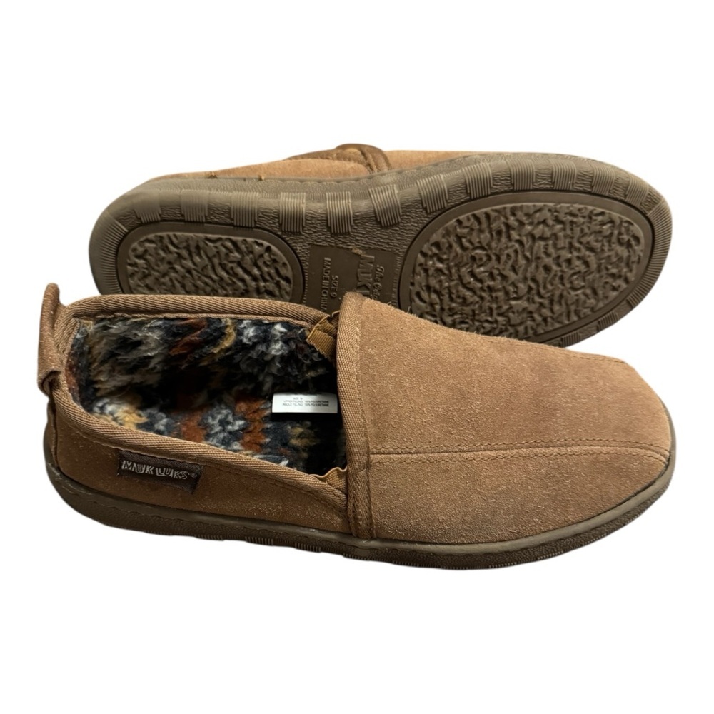MUK LUKS Men's Sz 9Suede Slip on Slipper Brown